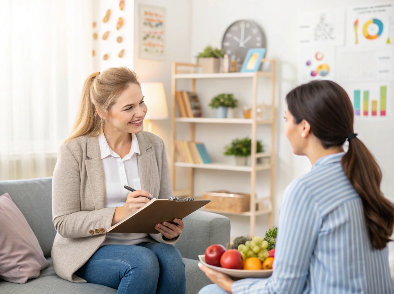Voedingsconsultant geeft advies aan klant